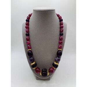Avon Winter Berries Necklace Lucite Acrylic Beads Purple Pink Gold Tone